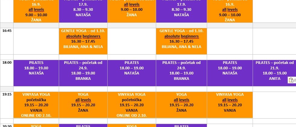 Raspored Studio One Split joga pilates